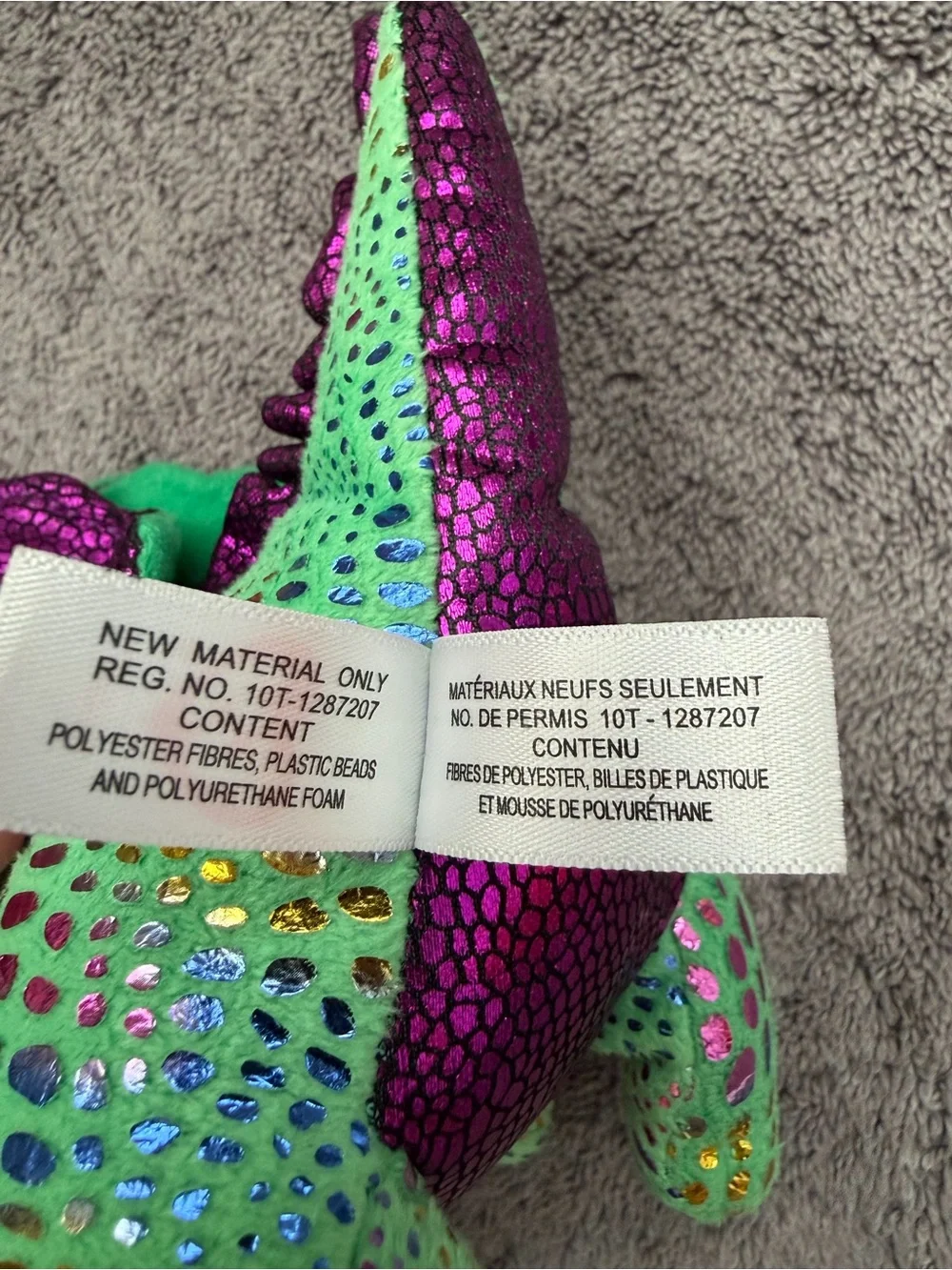 Ty Cinder Sparkly Green and Purple Dragon Plush